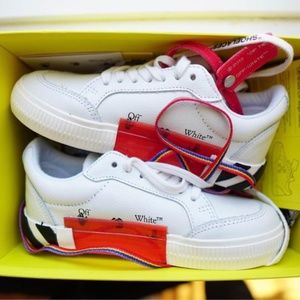 OFF-WHITE Kids white & black calfskin vulcanized low sneakers